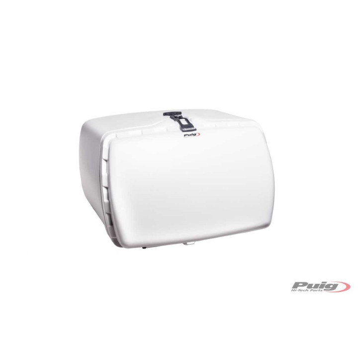 Top case Blanc - livraison de pizzas - ouverture postèrieure avec kit de fixation pour porte bagage