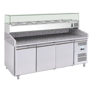 FORCOLD - Table à pizza 3 portes complète + Saladette 38 + Bacs - 580L