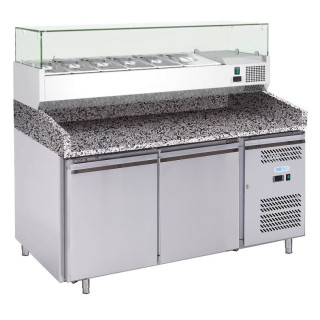 FORCOLD - Table à pizza 2 portes complète + Saladette 38 + Bacs - 390L