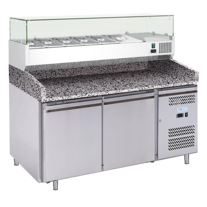 FORCOLD - Table à pizza 2 portes complète + Saladette 38 + Bacs - 390L